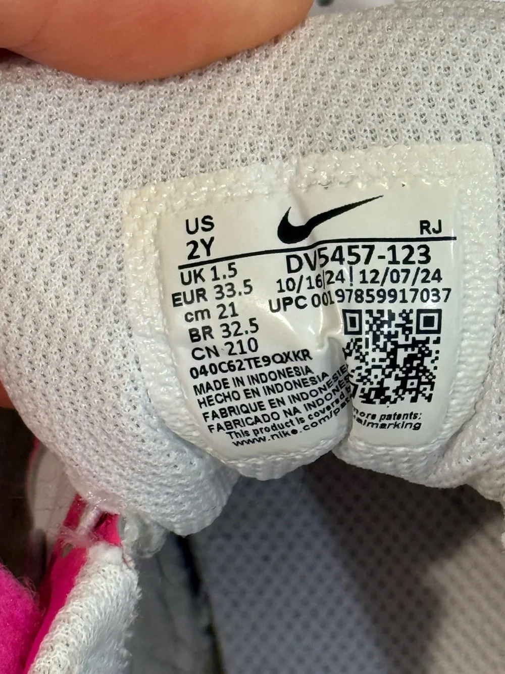 Girls NIKE Court Borough Low Pink & White Casual Sneakers- Size 2